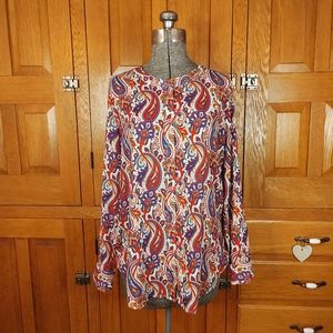Liz Claiborne colorful retro paisley print lightweight long sleeve flowy blouse